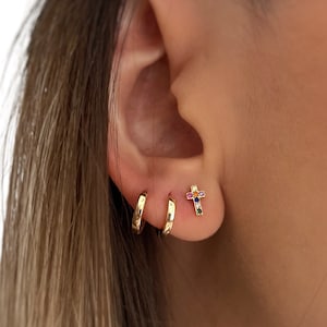 Gold cross earrings with CZ stud - Tiny Cross Stud Earrings - Cross Studs - Tiny Cross Stud Earring Sterling Silver - Gift for her - Gifts