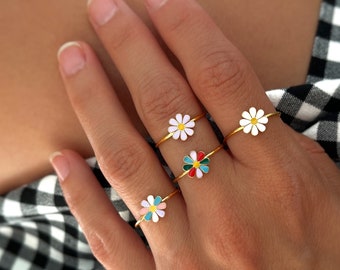 Bague en forme de fleur, bague fleurie, bague délicate, minimaliste, bijoux personnalisés, cadeaux pour elle, cadeaux