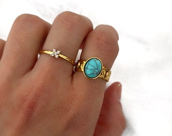 Steenvormige ring- Tiny Raw Stone Ring - Zwarte Ring Goud - Minimalistisch - Handgemaakte sieraden - Gepersonaliseerde geschenken - Cadeau voor haar - Geschenken