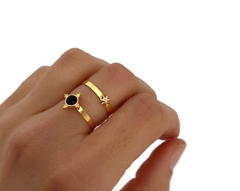 Black Ring Gold - Black Stone Ring - Gemstone Ring - Minimalist - Personalized Gifts - Gift for her - Gifts for him - Gifts