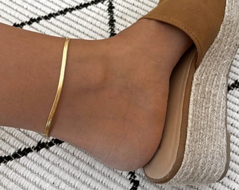 Gold Snake Anklet, Flat Snake Chain, Herringbone Anklet,Delicate Anklet, Handmade Jewelry , Jewellery, Minimalist, Personalized Gifts, Gifts