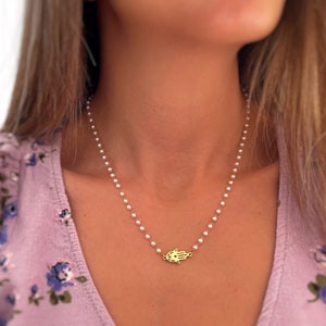 Pearl Necklace with Charm - Delicate Pearl Necklace - Pearl Protection Necklace - Handmade Jewelry - Personalized Gifts -Gifts for her-Gifts