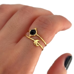 Ring with black stone - Adjustable ring - Delicate ring - Handmade jewelry - Gifts - Personalized gifts - Gift for her - Gifts