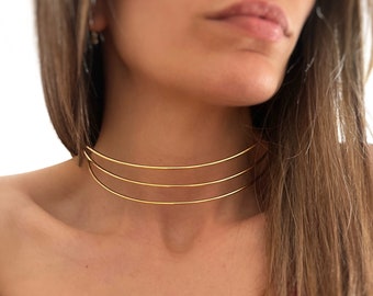 Gold Neck Cuff Simple Wire Choker 