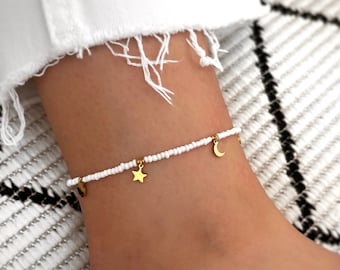 Moon star anklet - Gold Star Anklet - Tiny Anklet - Dainty Stars - Minimalist - Personalized Gifts - Handmade Jewelry - Gift for her - Gifts