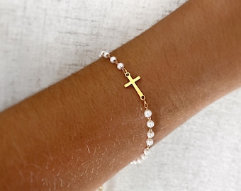 Bridesmaid Bracelet - Bracelet with charms - Sideways Cross Bracelet - Minimalist - Handmade Jewelry - Personalized Gifts - Gifts