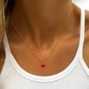 Goldene Herzkette - Klobige Herzkette - Herzanhänger - Herzhalsband - Rote Herzkette - Stapelkette - Geschenke für ihn - Geschenke