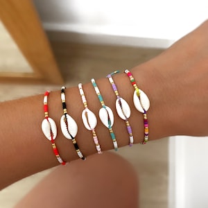 Bracelet with Colorful Beads and White Shell Minimalist Personalized Gifts Handmade Jewelry Jewelry Gifts Gift for her image 1