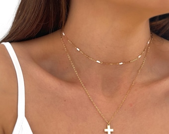 Mother of Pearl Cross Necklace - Tiny Gold Cross Necklace - Religious Necklace - Christmas Gift for her