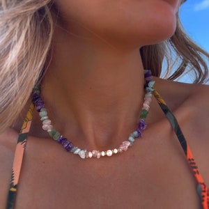 Natural Raw Crystal Necklace - Minimal Stone Choker - Healing Aquamarine - Handmade Jewelry - Minimalist - Personalized Gifts - Gifts