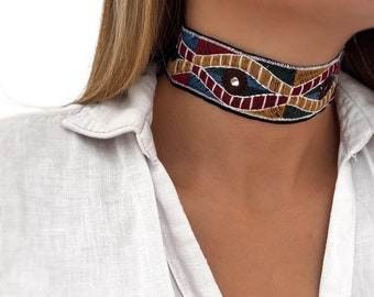 Fabric Choker - Boho Choker - Collier Aztèque Choker - Hippie Choker - Bijoux faits à la main - Cadeaux personnalisés - Cadeau pour elle - Cadeaux