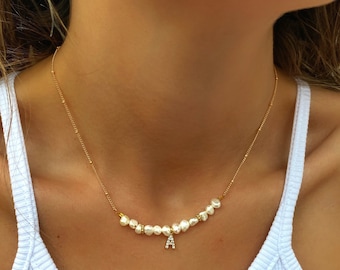 Gold Pearl Initial Necklace - Initial Necklace - Handmade Jewelry - Jewelry - Personalized Gifts - Gift for her - Gifts