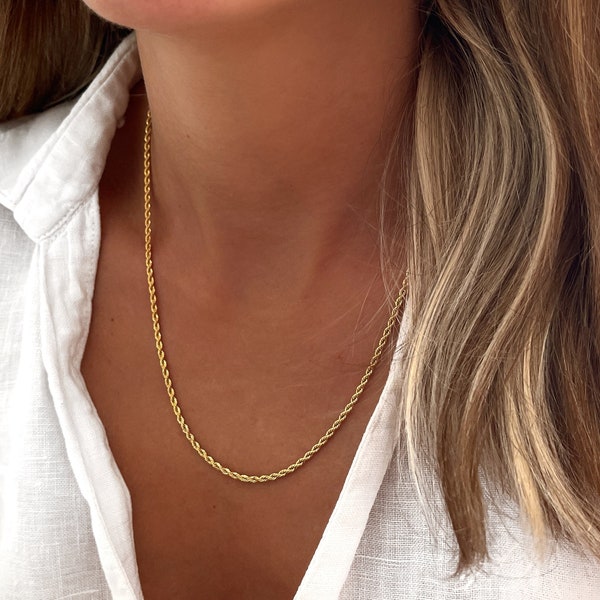 Cuerda cadena abierta - Collar de cordón de plata - Cuerda gruesa de oro - Handmade Jewelry - Minimalist - Gift for her - Gifts
