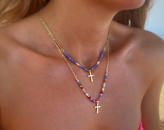 Beaded Cross Necklace - Gold Filled Cross Necklace - Cross Necklaces - Cross Charm Necklace - Personalized Gifts - Gifts