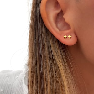 Cross Earrings - Tiny Cross Earrings - Tiny Cross Stud Earrings - Dainty Studs - Handmade Jewelry - Minimalist - Personalized Gifts - Gifts