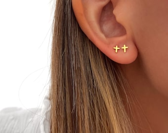 Cross Earrings - Tiny Cross Earrings - Tiny Cross Stud Earrings - Dainty Studs - Handmade Jewelry - Minimalist - Personalized Gifts - Gifts