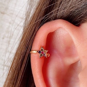 Cz stud lobe cuff - Gold stud earrings - Gold ear cuff star - Minimalist - Handmade Jewelry - Personalized Gifts - Gift for her - Gifts