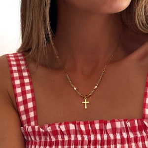 Beaded Cross Necklace Gold Filled Cross Necklace Cross Necklaces Cross Charm Necklace Personalized Gifts Gifts image 2