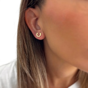 Horseshoes earrings, Gold Horseshoe Stud Earring, Gold Bar Earrings, Tiny Gold Earrings,Minimalist, Personalized Gifts, Gift for her, Gifts