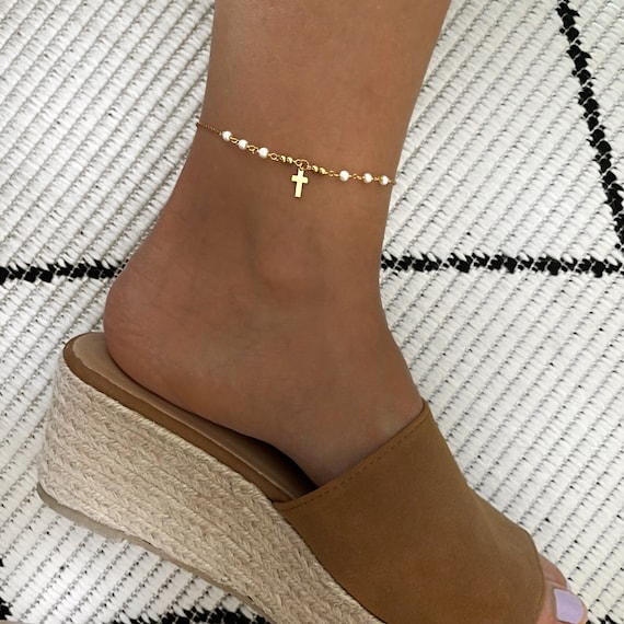 Cross clearance anklet gold