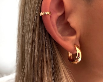 Boucle d’oreille épaisse Round Hoop, boucles d’oreilles Basic Statement, boucle d’oreille Round Gold Huggie, boucle d’oreille Chunky Hoop, Circle Loop Huggie - Minimaliste - Cadeaux