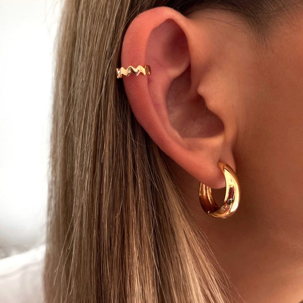 Boucle d’oreille épaisse Round Hoop, boucles d’oreilles Basic Statement, boucle d’oreille Round Gold Huggie, boucle d’oreille Chunky Hoop, Circle Loop Huggie - Minimaliste - Cadeaux