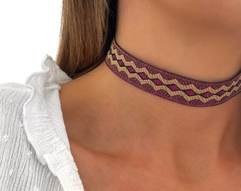 Stof Choker - Boho Choker - Azteekse Choker Ketting - Hippie Choker - Handgemaakte sieraden - Gepersonaliseerde geschenken - Geschenken - Cadeau voor haar