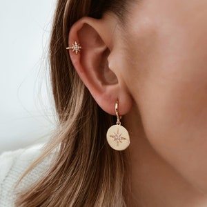 Orecchini a cerchio con medaglia a stella in zirconi - Orecchini moderni e di tendenza con ciondolo in cristallo di zircone boemo - Minimalisti - Regali personalizzati - Regalo per lei - Regali