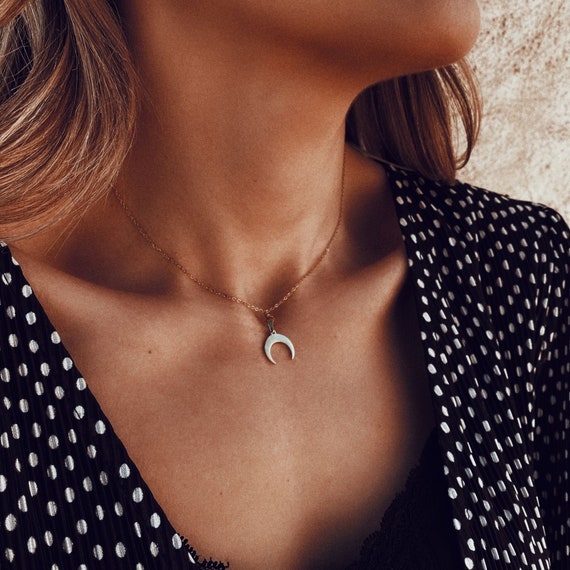 Half Moon Necklace Simple Dainty Half 