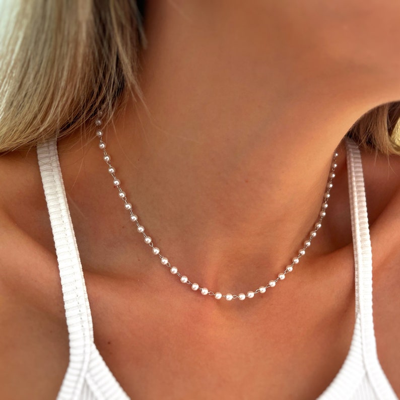 Pearl Necklace Fresh Water Pearl Choker Organic Mother Pearl Pearl Necklace Fresh Water Pearls Minimalist Gifts for her Gifts imagen 5