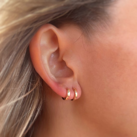 mini hoop earrings gold mini hoops gold huggie hoop Solid Gold Mini Hoops minimalist earrings Personalized Gifts Gifts for her Gifts