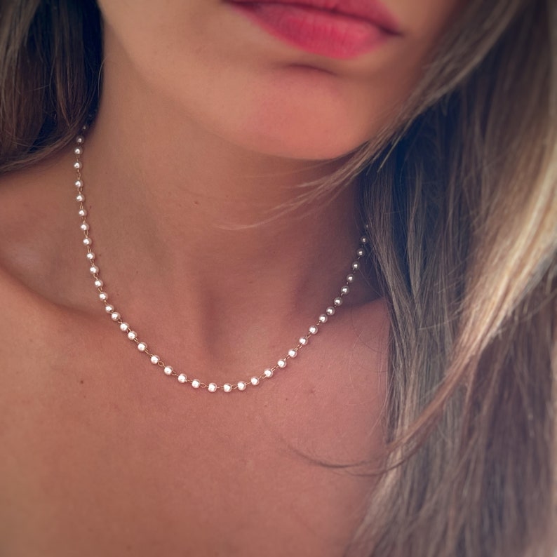 Pearl Necklace Fresh Water Pearl Choker Organic Mother Pearl Pearl Necklace Fresh Water Pearls Minimalist Gifts for her Gifts imagen 3