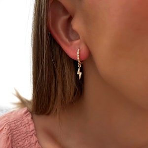 Lightning Bolt Hoop Earrings - Dainty Huggie Hoops - Minimalist - Handmade Jewelry - Personalized Gifts - Gift for her - Gifts