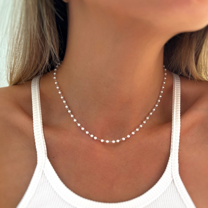 Pearl Necklace Fresh Water Pearl Choker Organic Mother Pearl Pearl Necklace Fresh Water Pearls Minimalist Gifts for her Gifts zdjęcie 2