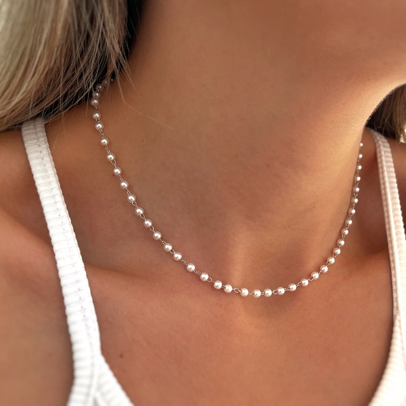 Perlenkette Süßwasserperlen-Choker Bio-Mutterperle Perlenkette Süßwasserperlen Minimalistisch Geschenke für Sie Geschenke Bild 1