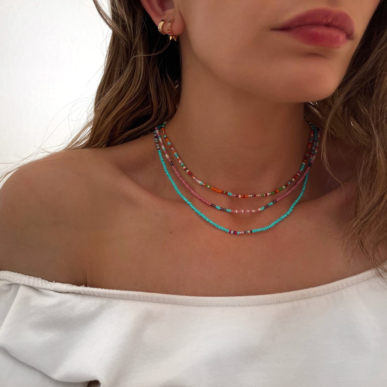 Collar multicolor de cuentas collar delicado collar de cuentas Minimalist Handmade Jewelry-Personalized Gifts Gift for her Gifts imagen 3