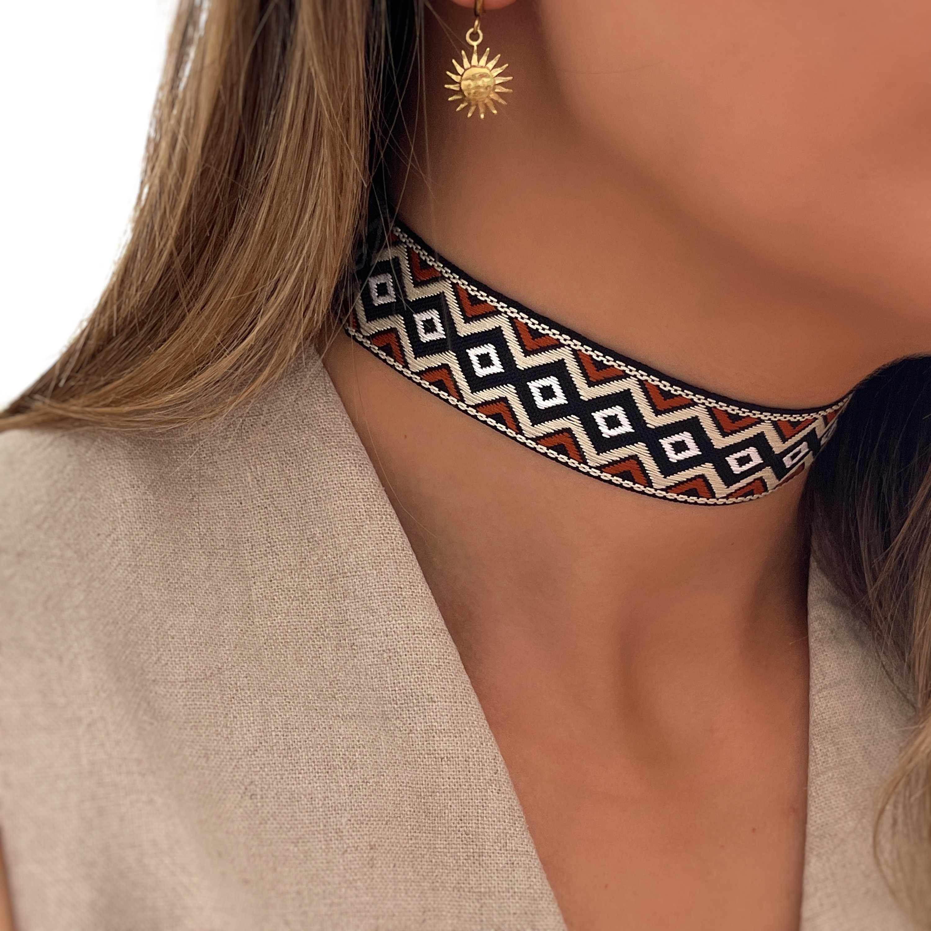 【Anyone more】[Flower Choker SET] Bohemian Layered Knit OP Fabric Choker - Bohemian Style Fabric Choker-fabric Choker