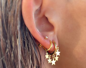 Small Star Hoop Earrings - Tiny Minimalist Dotted Hoops - Handmade Jewelry - Minimalist - Personalized Gifts - Gift for her - Gifts