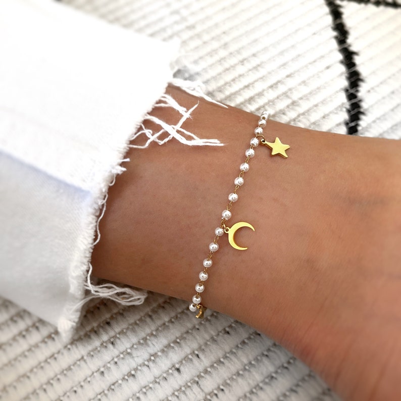 Moon Anklet Celestial Anklet Gold Moon Anklet Moon Charm Anklet Handmade Jewelry Personalized Gifts Gift for her Gifts image 1