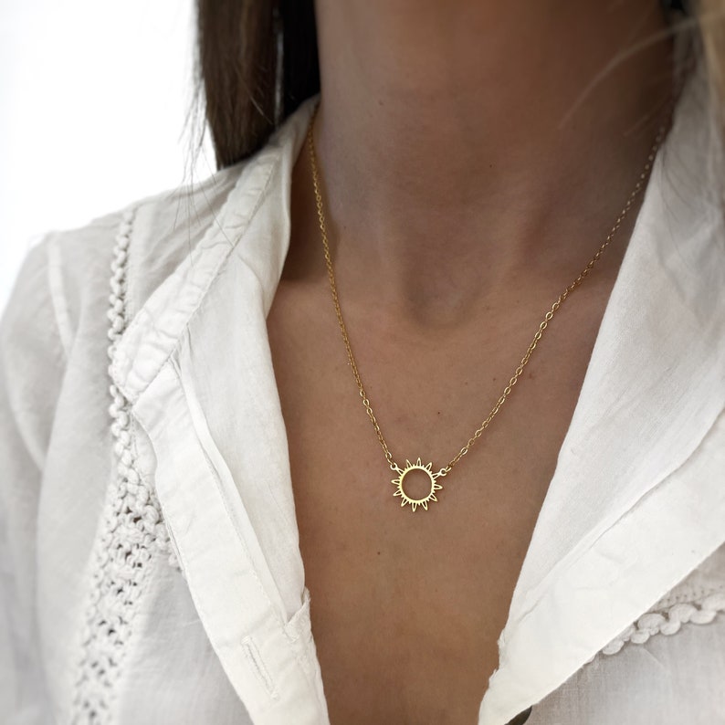Sun Shape Pendant Necklace Circle Shaped Necklace Boho Necklace Minimalist Personalized Gifts Jewelry Gifts image 2