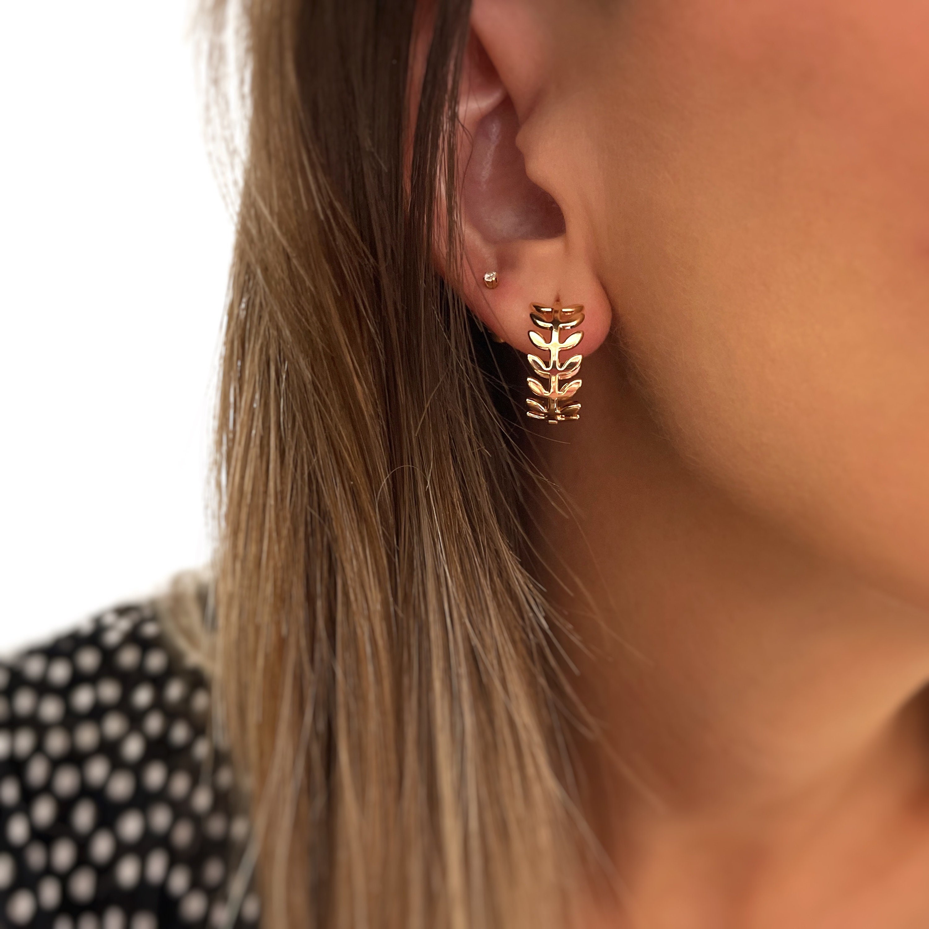 Gold Hoop Earrings, Leaf Hoop Earrings, Leaf Earrings