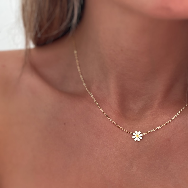 flower necklace, Tiny Flower Necklace, White Flower Necklace, gifts for her, Small Flower Necklace,Flower Necklace, Minimalist,Gifts image 4