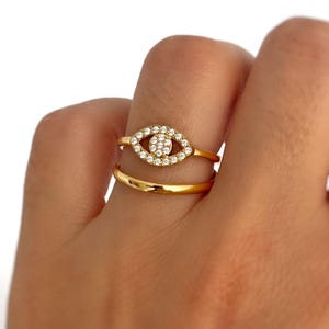 Gold Evil Eye Ring, Minimalist Eyelash Ring, Dainty Protection Jewelry, Stackable Sun Eye Ring, Spiritual Gift for Her, Delicate Gold Ring