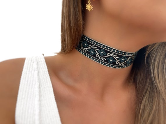 Fabric Choker Bohemian Choker Aztec Choker Necklace Hippie Choker