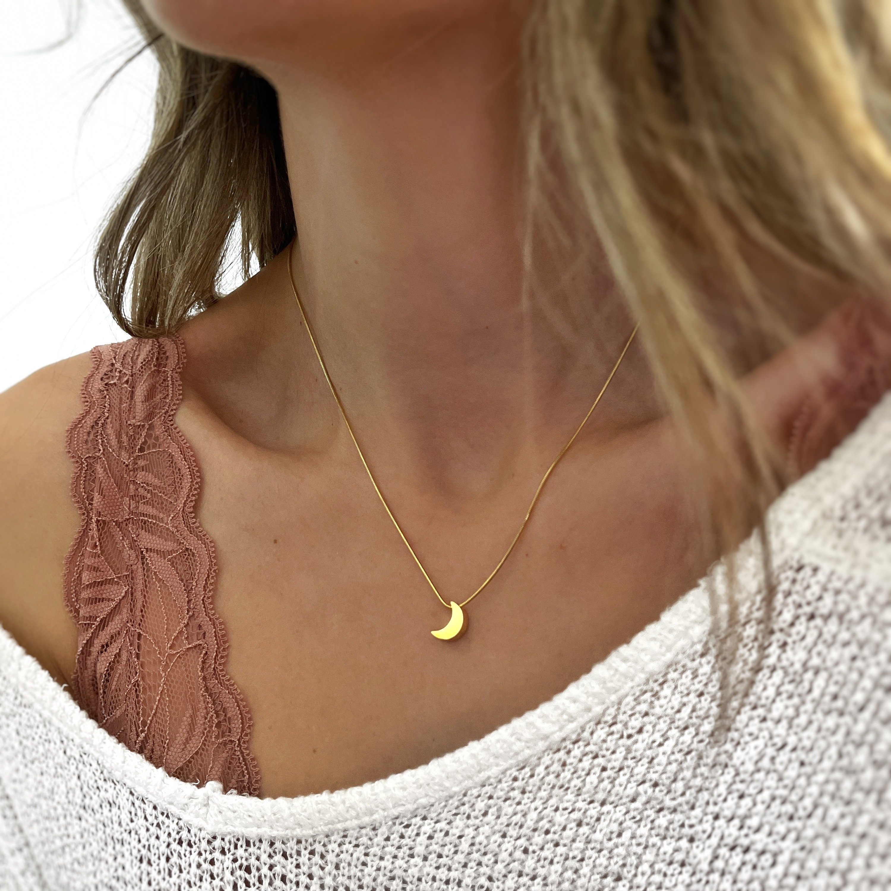 Moon Shaped Necklace Minimal Moon Necklace Minimal Moon Layered
