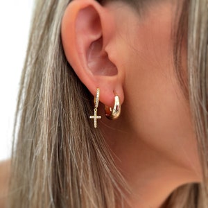 Round Hoop Thick Earring, Basic Statement Earrings, Round Gold Huggie Earring, Chunky Hoop Earring,Circle Loop Huggie Minimalist Gifts image 2