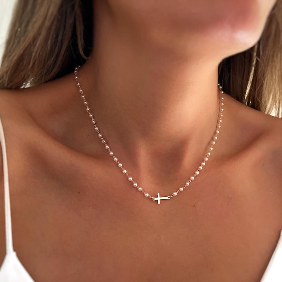 Sideways Cross Necklace Gold Cross 