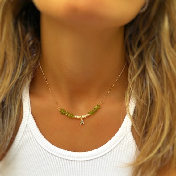 Initial Necklace With Pink Stone Dainty Stone Necklace minimalist