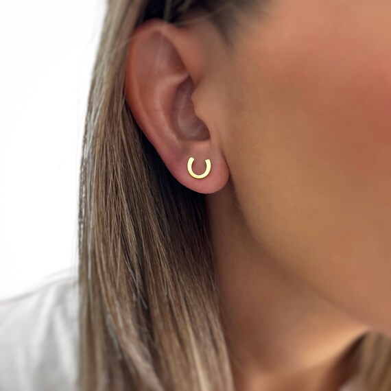 Horseshoes Earrings Gold Horseshoe Stud Earring Gold Bar