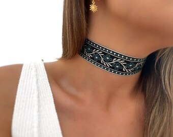 Stoff-Choker – Boho-Stil Stoff-Choker – Stoff-Choker mit Blumendruck – handgefertigter Schmuck – personalisierte Geschenke – Geschenke – Geschenk für Sie